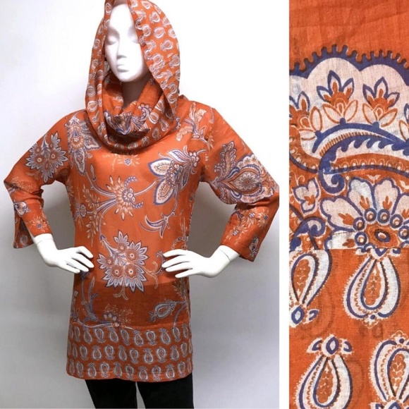 GRETCHEN SCOTT Cotton Tunic Top HUGE COWL / HOOD M - Picture 6 of 8